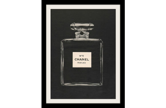 1975 CHANEL No. 5 Perfume Bottle Black Ad, Vintage Advertising Print