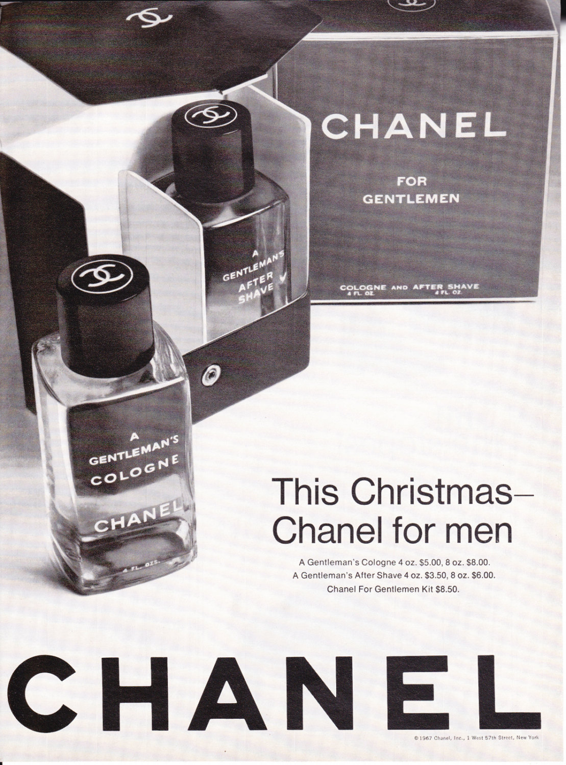 CHANEL Men's Cologne Bottle Ad Print,  Christmas Vintage