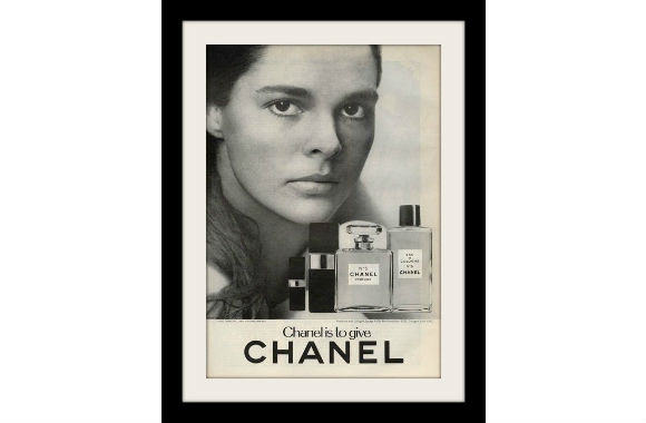 1975 CHANEL No. 5 Perfume Bottle Black Ad, Vintage Advertising Print